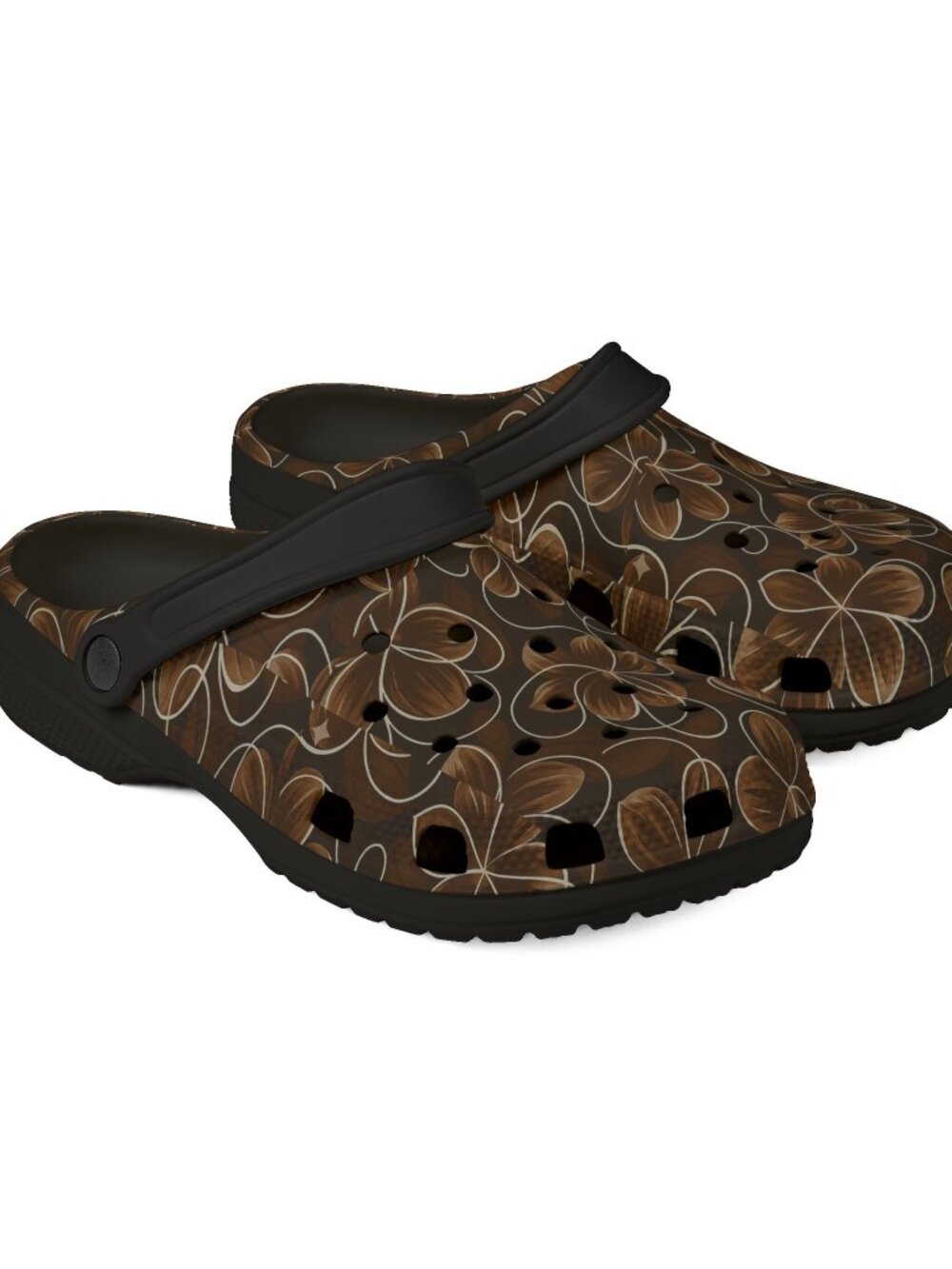 Zuecos marrones con estampado floral - calzado de lujo ligeros y cómodos